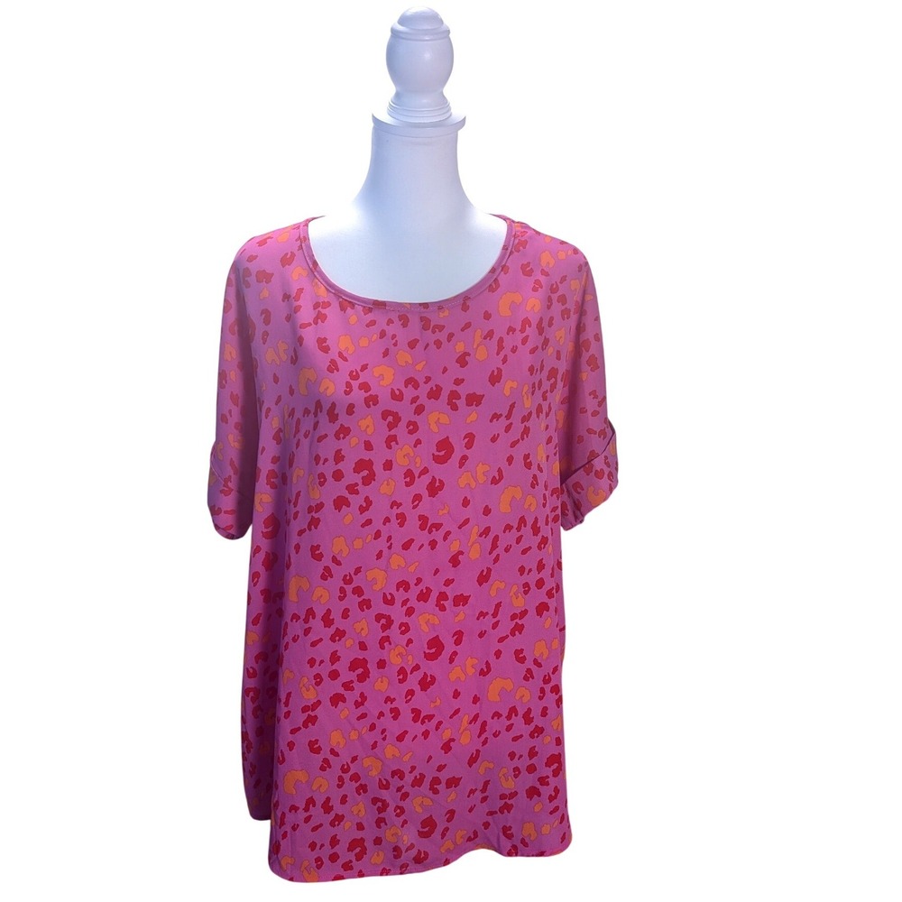 Jodifl Leopard Animal Print Blouse Casual Summer Pink Oversized Short Sleeve Top